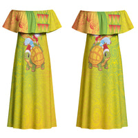 Hawaiian Mango Mele Kalikimaka Couples Matching Off Shoulder Maxi Dress and Long Sleeve Button Shirt Santa Claus Surfing with Turtle Mango Christmas LT03 - Polynesian Pride