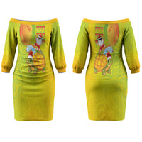 Hawaiian Mango Mele Kalikimaka Couples Matching Off The Shoulder Long Sleeve Dress and Long Sleeve Button Shirt Santa Claus Surfing with Turtle Mango Christmas LT03 - Polynesian Pride