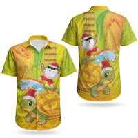 Hawaiian Mango Mele Kalikimaka Couples Matching Puletasi and Hawaiian Shirt Santa Claus Surfing with Turtle Mango Christmas LT03 - Polynesian Pride