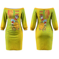 Hawaiian Mango Mele Kalikimaka Family Matching Off The Shoulder Long Sleeve Dress and Hawaiian Shirt Santa Claus Surfing with Turtle Mango Christmas LT03 Mom's Dress Multicolor - Polynesian Pride