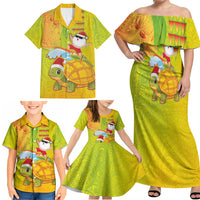 Hawaiian Mango Mele Kalikimaka Family Matching Off Shoulder Maxi Dress and Hawaiian Shirt Santa Claus Surfing with Turtle Mango Christmas LT03 - Polynesian Pride