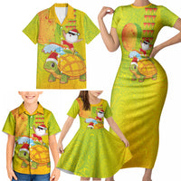 Hawaiian Mango Mele Kalikimaka Family Matching Short Sleeve Bodycon Dress and Hawaiian Shirt Santa Claus Surfing with Turtle Mango Christmas LT03 - Polynesian Pride