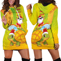 Hawaiian Mango Mele Kalikimaka Hoodie Dress Santa Claus Surfing with Turtle Mango Christmas LT03 - Polynesian Pride