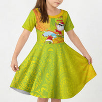 Hawaiian Mango Mele Kalikimaka Kid Short Sleeve Dress Santa Claus Surfing with Turtle Mango Christmas LT03 KID Multicolor - Polynesian Pride