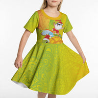 Hawaiian Mango Mele Kalikimaka Kid Short Sleeve Dress Santa Claus Surfing with Turtle Mango Christmas LT03 - Polynesian Pride