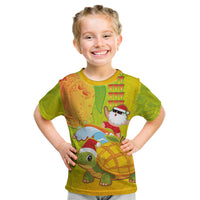 Hawaiian Mango Mele Kalikimaka Kid T Shirt Santa Claus Surfing with Turtle Mango Christmas LT03 Multicolor - Polynesian Pride