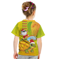 Hawaiian Mango Mele Kalikimaka Kid T Shirt Santa Claus Surfing with Turtle Mango Christmas LT03 - Polynesian Pride