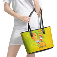 Hawaiian Mango Mele Kalikimaka Leather Tote Bag Santa Claus Surfing with Turtle Mango Christmas LT03 - Polynesian Pride