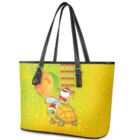 Hawaiian Mango Mele Kalikimaka Leather Tote Bag Santa Claus Surfing with Turtle Mango Christmas LT03 - Polynesian Pride