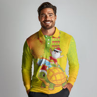 Hawaiian Mango Mele Kalikimaka Long Sleeve Polo Shirt Santa Claus Surfing with Turtle Mango Christmas LT03 - Polynesian Pride