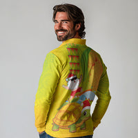 Hawaiian Mango Mele Kalikimaka Long Sleeve Polo Shirt Santa Claus Surfing with Turtle Mango Christmas LT03 - Polynesian Pride
