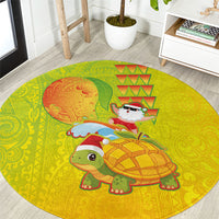 Hawaiian Mango Mele Kalikimaka Round Carpet Santa Claus Surfing with Turtle Mango Christmas LT03 Multicolor - Polynesian Pride