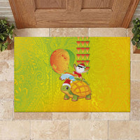 Hawaiian Mango Mele Kalikimaka Rubber Doormat Santa Claus Surfing with Turtle Mango Christmas LT03 Multicolor - Polynesian Pride