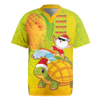 Hawaiian Mango Mele Kalikimaka Rugby Jersey Santa Claus Surfing with Turtle Mango Christmas LT03 Multicolor - Polynesian Pride