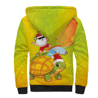 Hawaiian Mango Mele Kalikimaka Sherpa Hoodie Santa Claus Surfing with Turtle Mango Christmas LT03 - Polynesian Pride