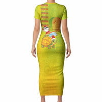 Hawaiian Mango Mele Kalikimaka Short Sleeve Bodycon Dress Santa Claus Surfing with Turtle Mango Christmas LT03 - Polynesian Pride