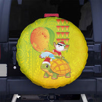 Hawaiian Mango Mele Kalikimaka Spare Tire Cover Santa Claus Surfing with Turtle Mango Christmas LT03 No hole Multicolor - Polynesian Pride