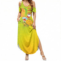 Hawaiian Mango Mele Kalikimaka Summer Maxi Dress Santa Claus Surfing with Turtle Mango Christmas LT03 Women Multicolor - Polynesian Pride
