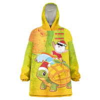 Hawaiian Mango Mele Kalikimaka Wearable Blanket Hoodie Santa Claus Surfing with Turtle Mango Christmas LT03 One Size Multicolor - Polynesian Pride