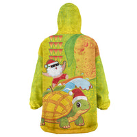 Hawaiian Mango Mele Kalikimaka Wearable Blanket Hoodie Santa Claus Surfing with Turtle Mango Christmas LT03 - Polynesian Pride