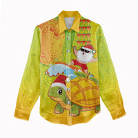 Hawaiian Mango Mele Kalikimaka Women Casual Shirt Santa Claus Surfing with Turtle Mango Christmas LT03 - Polynesian Pride