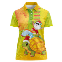 Hawaiian Mango Mele Kalikimaka Women Polo Shirt Santa Claus Surfing with Turtle Mango Christmas LT03 Female Multicolor - Polynesian Pride