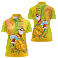 Hawaiian Mango Mele Kalikimaka Women Polo Shirt Santa Claus Surfing with Turtle Mango Christmas LT03 - Polynesian Pride