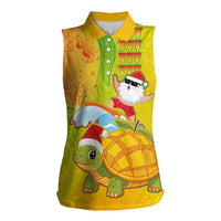 Hawaiian Mango Mele Kalikimaka Women Sleeveless Polo Shirt Santa Claus Surfing with Turtle Mango Christmas LT03 Female Multicolor - Polynesian Pride