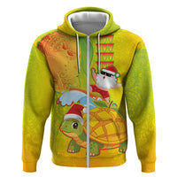 Hawaiian Mango Mele Kalikimaka Zip Hoodie Santa Claus Surfing with Turtle Mango Christmas LT03 Zip Hoodie Multicolor - Polynesian Pride