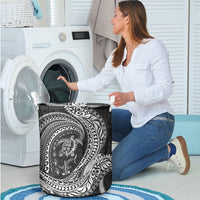 Hawaiian Turtle and Shark Laundry Basket Kakau Tribal with Polynesian Pattern Black Color LT03 - Polynesian Pride