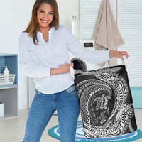 Hawaiian Turtle and Shark Laundry Basket Kakau Tribal with Polynesian Pattern Black Color LT03 - Polynesian Pride