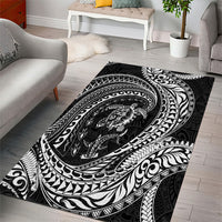 Hawaiian Turtle and Shark Area Rug Kakau Tribal with Polynesian Pattern Black Color LT03 - Polynesian Pride
