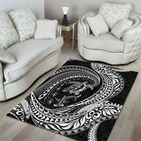 Hawaiian Turtle and Shark Area Rug Kakau Tribal with Polynesian Pattern Black Color LT03 - Polynesian Pride