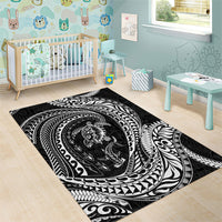 Hawaiian Turtle and Shark Area Rug Kakau Tribal with Polynesian Pattern Black Color LT03 - Polynesian Pride