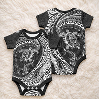 Hawaiian Turtle and Shark Baby Onesie Kakau Tribal with Polynesian Pattern Black Color
