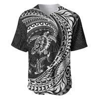 Hawaiian Turtle and Shark Baseball Jersey Kakau Tribal with Polynesian Pattern Black Color LT03 Black - Polynesian Pride