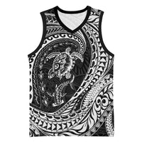 Hawaiian Turtle and Shark Basketball Jersey Kakau Tribal with Polynesian Pattern Black Color LT03 Unisex Black - Polynesian Pride