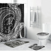 Hawaiian Turtle and Shark Bathroom Set Kakau Tribal with Polynesian Pattern Black Color LT03 Bathroom Set (4 pcs) Black - Polynesian Pride