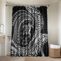 Hawaiian Turtle and Shark Bathroom Set Kakau Tribal with Polynesian Pattern Black Color LT03 Shower Curtain Only Black - Polynesian Pride