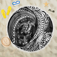 Hawaiian Turtle and Shark Beach Blanket Kakau Tribal with Polynesian Pattern Black Color LT03 One Size 150cm Black - Polynesian Pride