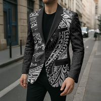Hawaiian Turtle and Shark Blazer Kakau Tribal with Polynesian Pattern Black Color LT03 - Polynesian Pride