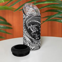 Hawaiian Turtle and Shark 4 in 1 Can Cooler Tumbler Kakau Tribal with Polynesian Pattern Black Color LT03 - Polynesian Pride