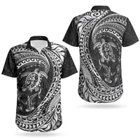 Hawaiian Turtle and Shark Couples Matching Off Shoulder Maxi Dress and Hawaiian Shirt Kakau Tribal with Polynesian Pattern Black Color LT03 - Polynesian Pride