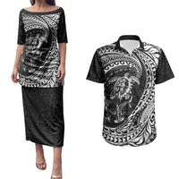 Hawaiian Turtle and Shark Couples Matching Puletasi and Hawaiian Shirt Kakau Tribal with Polynesian Pattern Black Color LT03 Black - Polynesian Pride