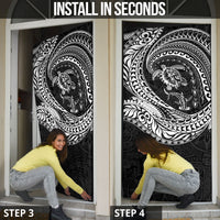 Hawaiian Turtle and Shark Door Cover Kakau Tribal with Polynesian Pattern Black Color LT03 - Polynesian Pride
