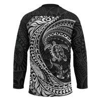 Hawaiian Turtle and Shark Hockey Jersey Kakau Tribal with Polynesian Pattern Black Color LT03 - Polynesian Pride