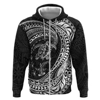 Hawaiian Turtle and Shark Hoodie Kakau Tribal with Polynesian Pattern Black Color LT03 Zip Hoodie Black - Polynesian Pride