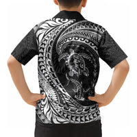 Hawaiian Turtle and Shark Kid Hawaiian Shirt Kakau Tribal with Polynesian Pattern Black Color LT03 - Polynesian Pride
