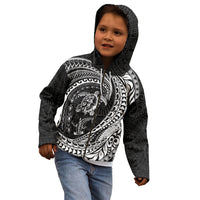 Hawaiian Turtle and Shark Kid Hoodie Kakau Tribal with Polynesian Pattern Black Color LT03 - Polynesian Pride