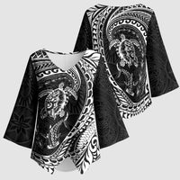 Hawaiian Turtle and Shark Kimono Sleeve Blouse Kakau Tribal with Polynesian Pattern Black Color LT03 - Polynesian Pride